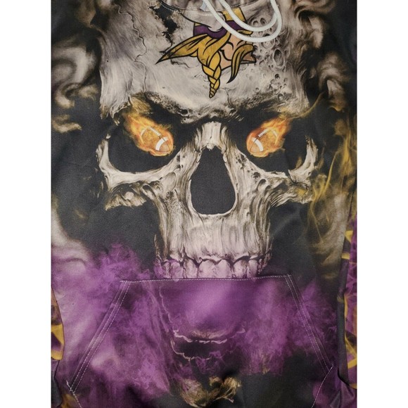 Minnesota Vikings All Over Print Sweatshirt Hoodie Double Sided Skull Size L/XL - Picture 2 of 5